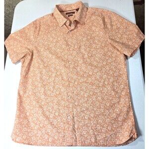Axist Shirt Mens Large Orange Short Sleeve Button Up Casual Hawaiian Floral